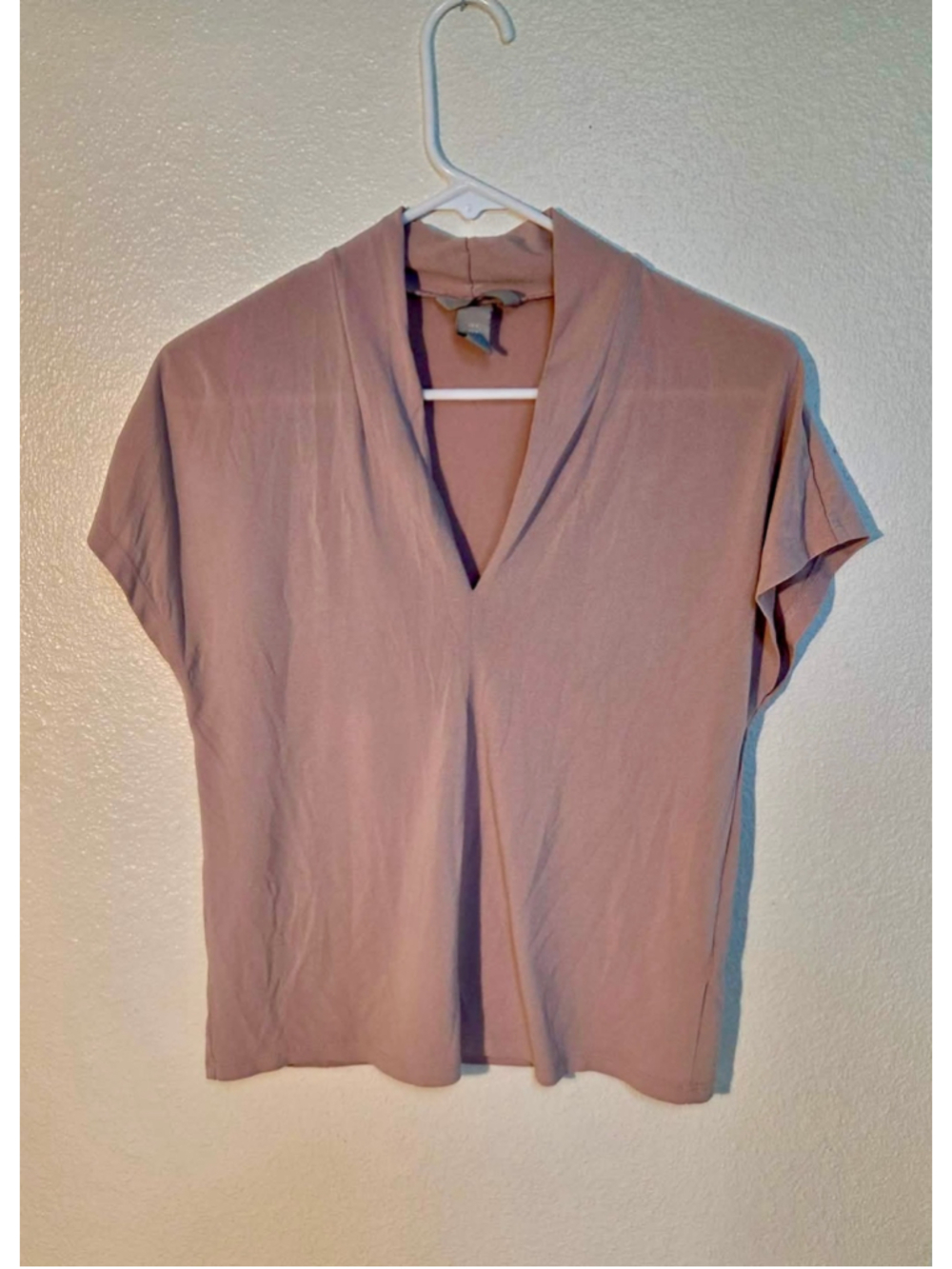 H&M Women’s Shawl Collar Deep V-Neck Cap Sleeve Blouse Mauve Dusty Pink S W-236